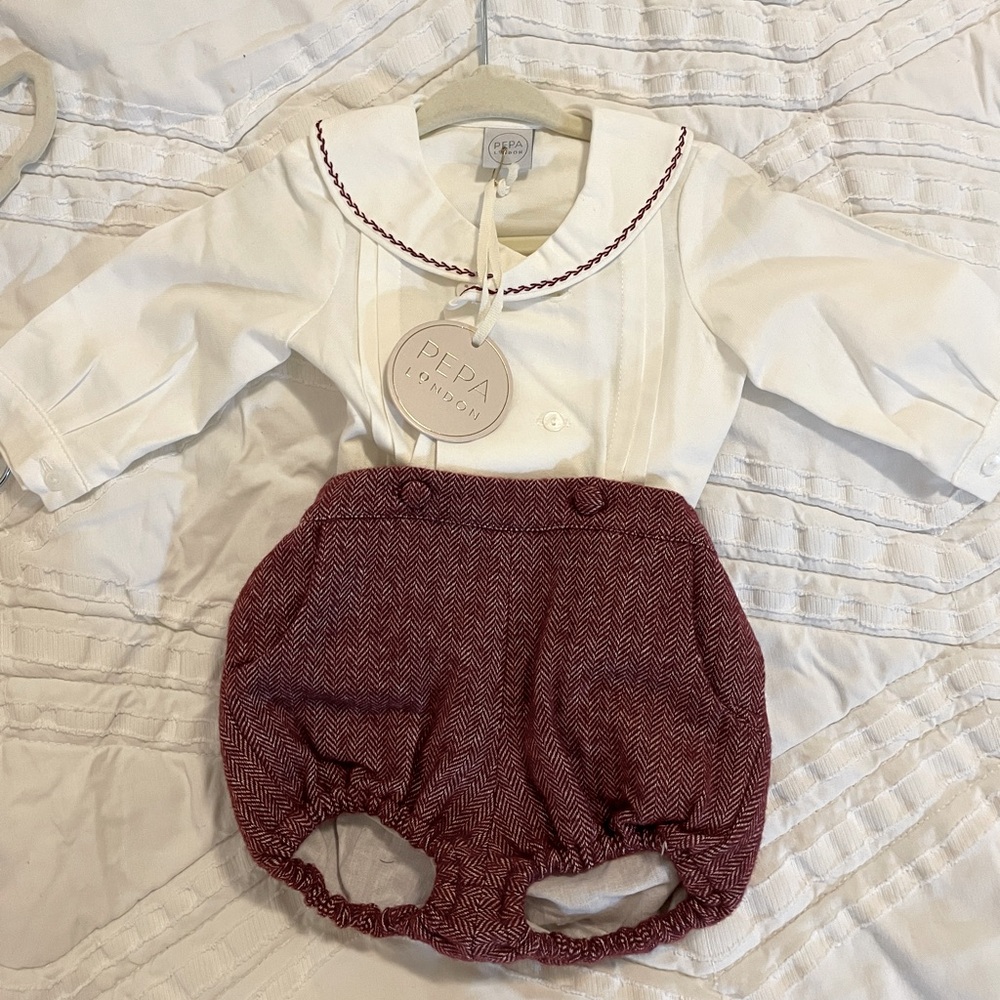 Pepa London Herringbone Long Sleeve Two Piece Set in Red- NWT- 6m